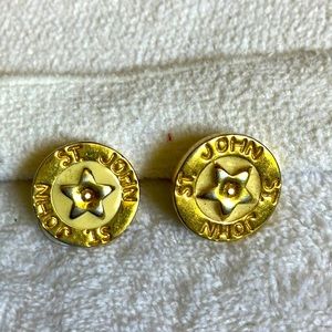 Vintage St John Gold Tone and Ivory Enamel. Pierced. Out of town for emergency.